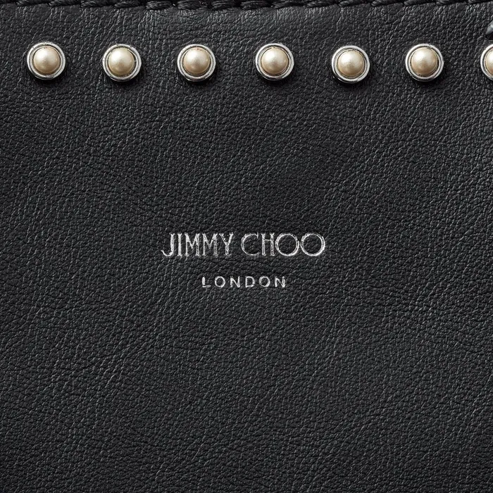 Nine2Five EW Black Calf Leather Tote Handbag With Jc Emblem And Pearl Stud Detailing Black Women JIMMY CHOO Totes and Hobo Bags