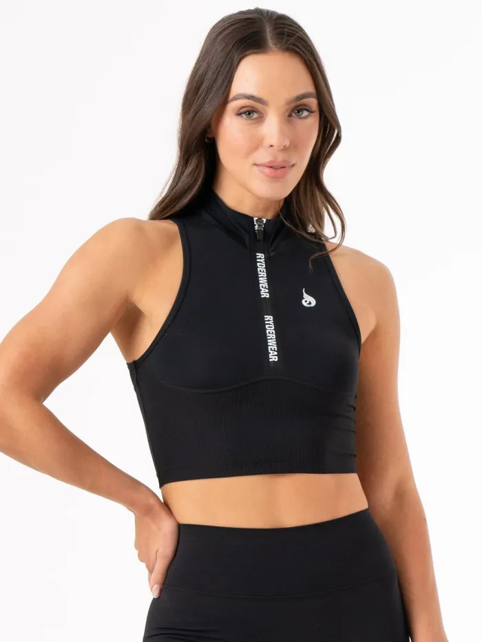 NKD 12 Zip Tank 8211 Black Women Ryderwear TShirts