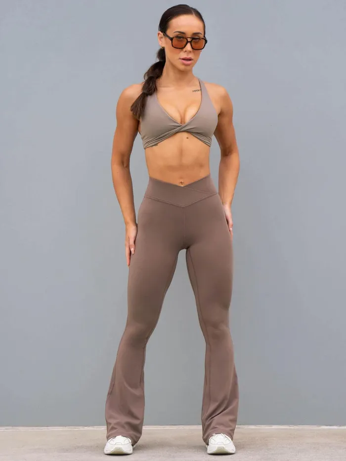 NKD Cross Over Flared Leggings 8211 Taupe Women Ryderwear Leggings