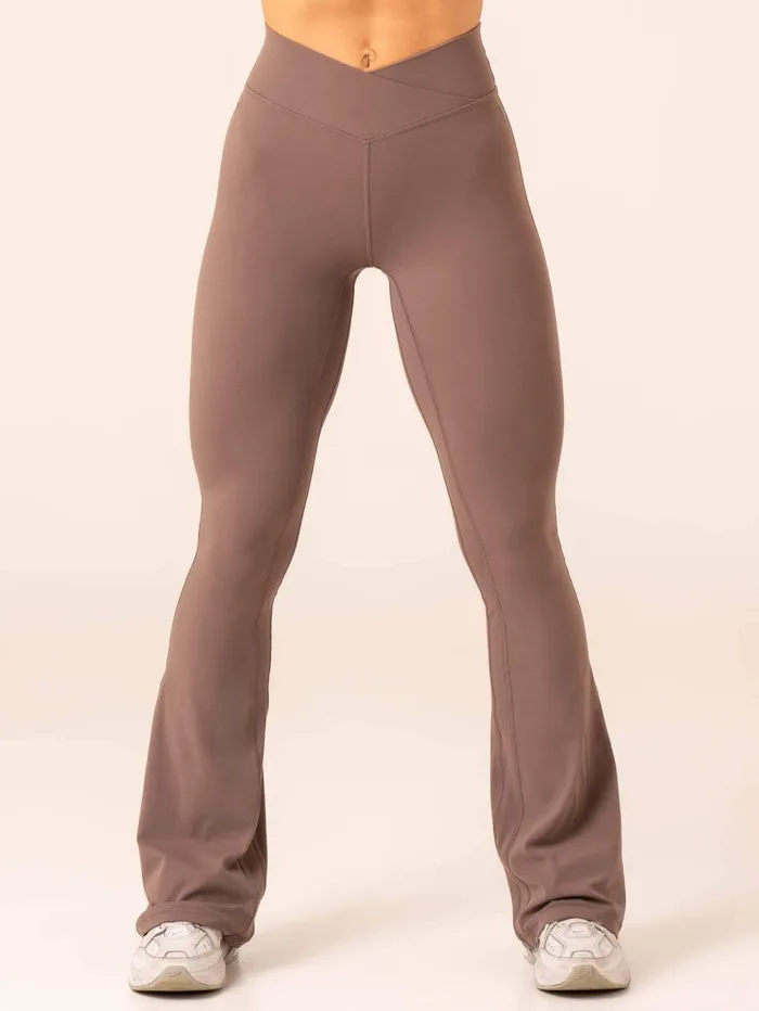 NKD Cross Over Flared Leggings 8211 Taupe Women Ryderwear Leggings