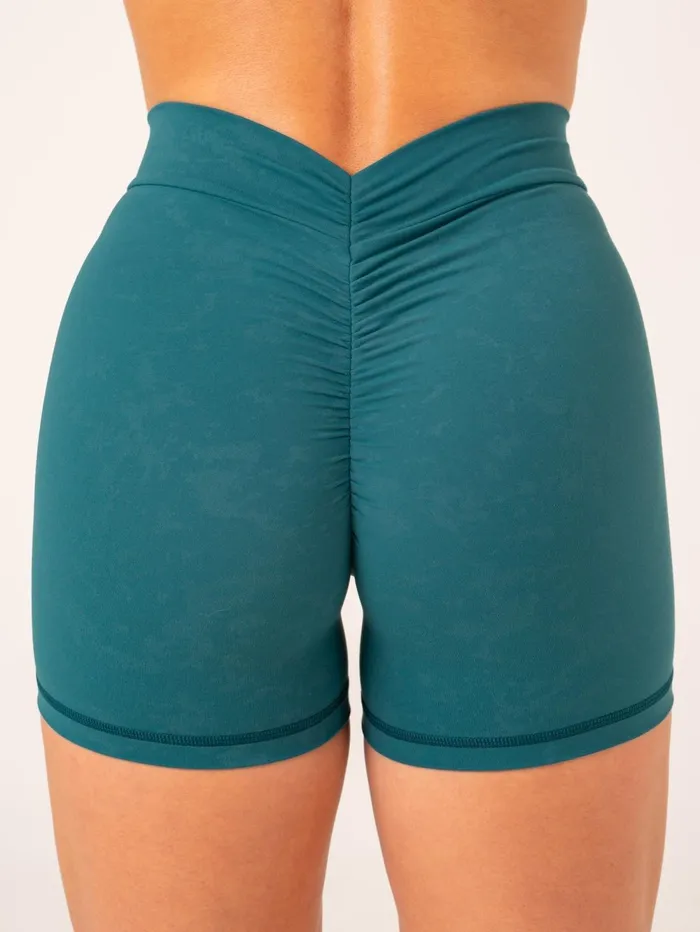 NKD Stonewash V Scrunch Shorts 8211 Emerald Stonewash Women Ryderwear Gym Shorts NKD Stonewash V Scrunch Shorts 8211 Emerald Stonewash Women Ryderwear Gym Shorts