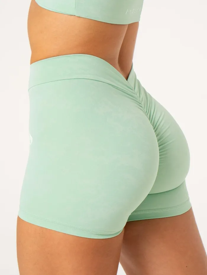 NKD Stonewash V Scrunch Shorts 8211 Mint Stonewash Women Ryderwear Gym Shorts NKD Stonewash V Scrunch Shorts 8211 Mint Stonewash Women Ryderwear Gym Shorts