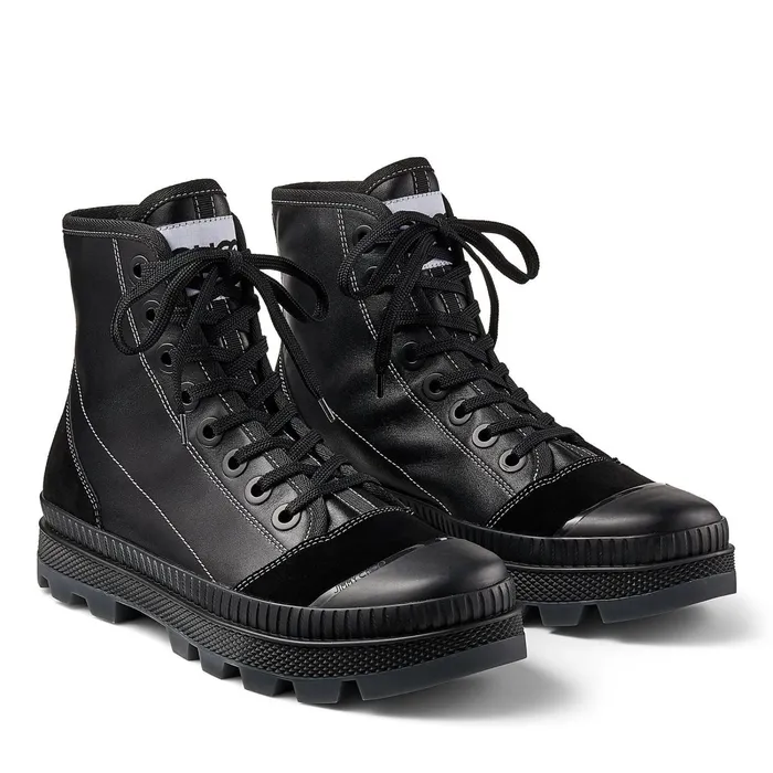 NordM Black Nappa Leather And Crosta Suede High Top Trainers X Blackblack Men JIMMY CHOO Casual Shoes