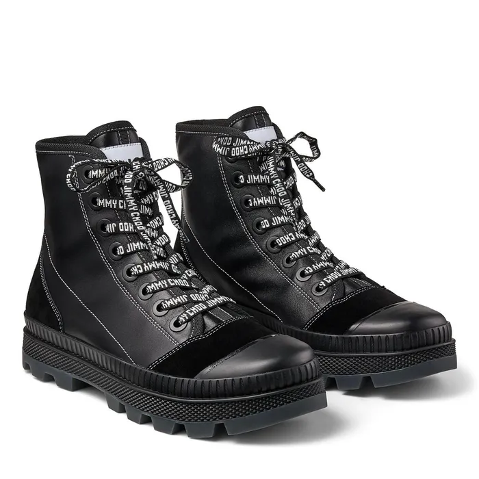 NordM Black Nappa Leather And Crosta Suede High Top Trainers X Blackblack Men JIMMY CHOO Casual Shoes
