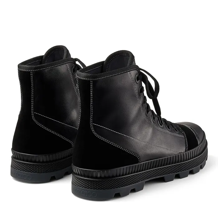 NordM Black Nappa Leather And Crosta Suede High Top Trainers X Blackblack Men JIMMY CHOO Casual Shoes