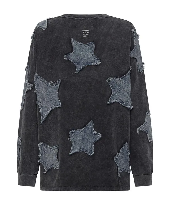 One Teaspoon Basic Tees Women Denim Star Boyfriend Longsleeve Tee