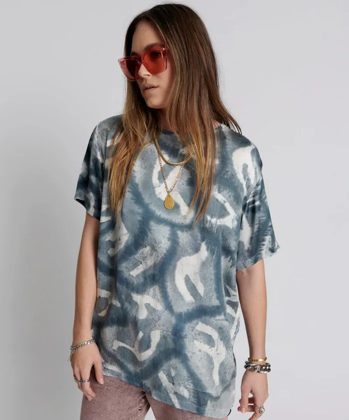 One Teaspoon Basic Tees Women Reflection Hand Printed Satin Tee