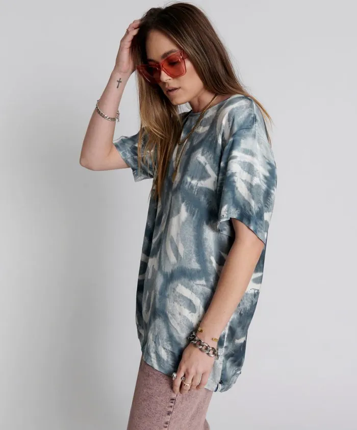 One Teaspoon Basic Tees Women Reflection Hand Printed Satin Tee