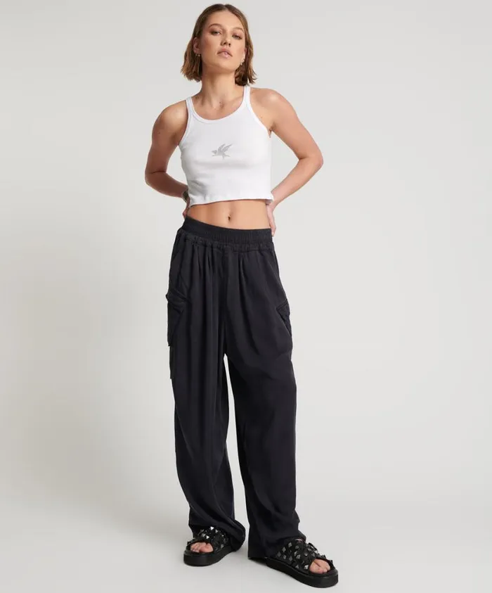 One Teaspoon Bottoms Women Charcoal Tencel Zipped Parachute Pants