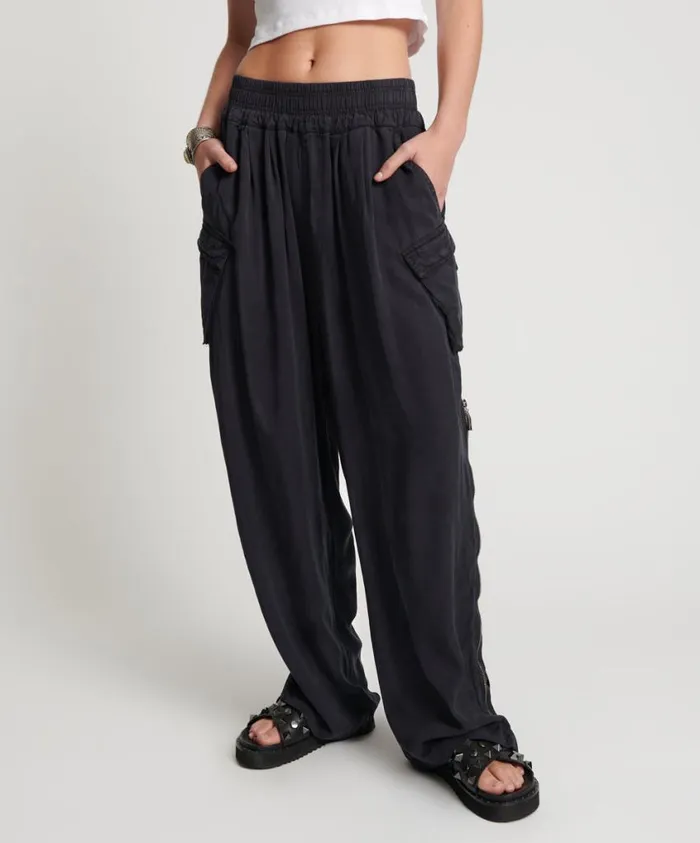 One Teaspoon Bottoms Women Charcoal Tencel Zipped Parachute Pants