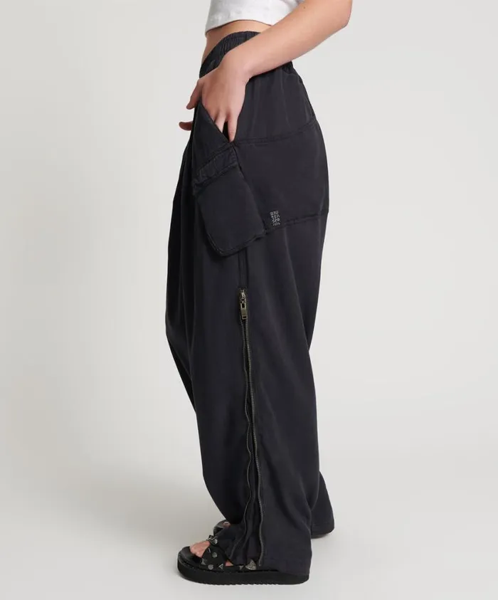 One Teaspoon Bottoms Women Charcoal Tencel Zipped Parachute Pants