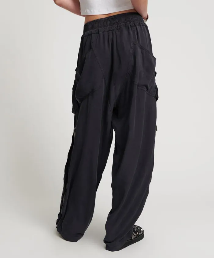One Teaspoon Bottoms Women Charcoal Tencel Zipped Parachute Pants