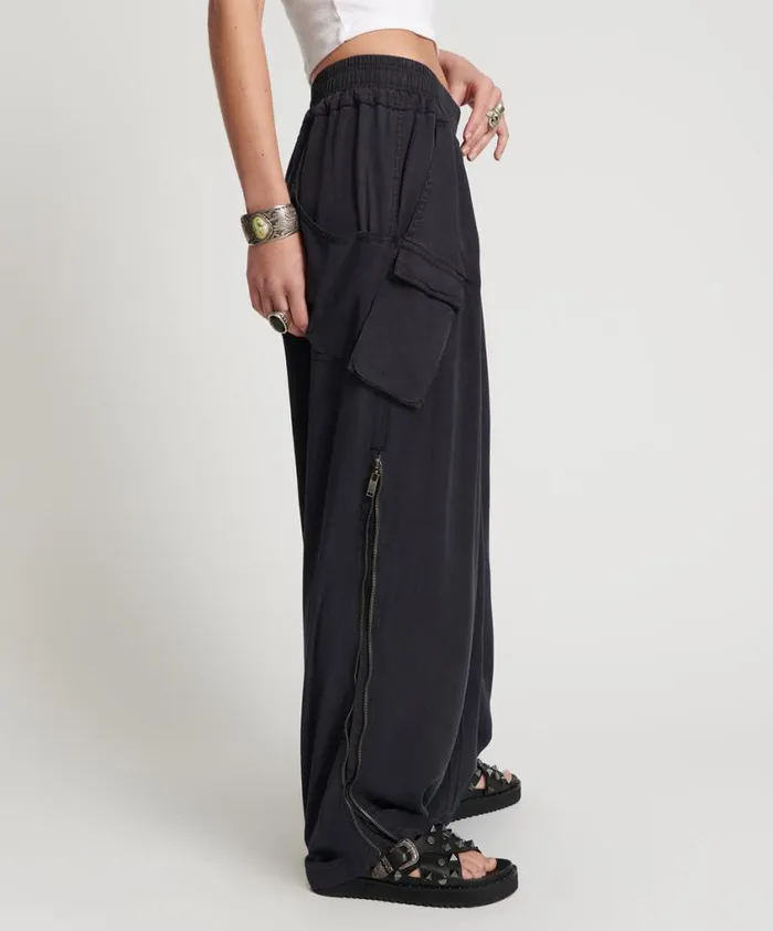 One Teaspoon Bottoms Women Charcoal Tencel Zipped Parachute Pants