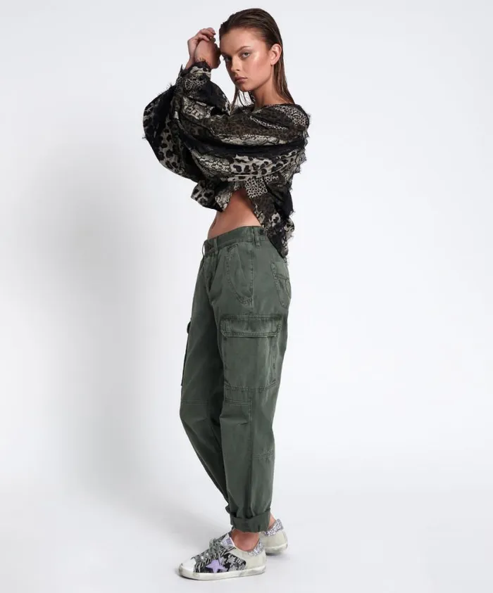 One Teaspoon Bottoms Women Dark Khaki Cargo Motion Denim Jeans