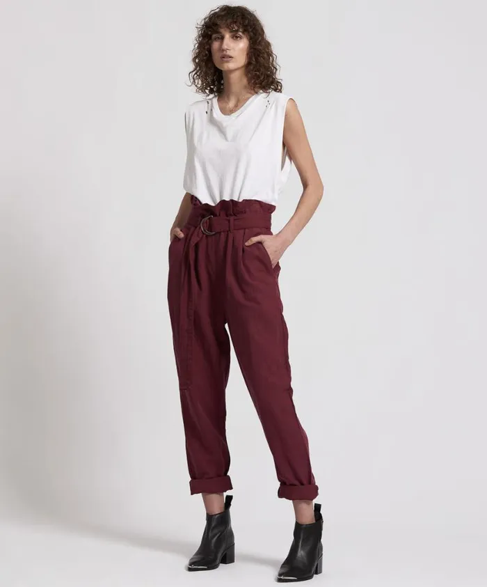 One Teaspoon Bottoms Women Oxblood Linen High Waist Soho Pants