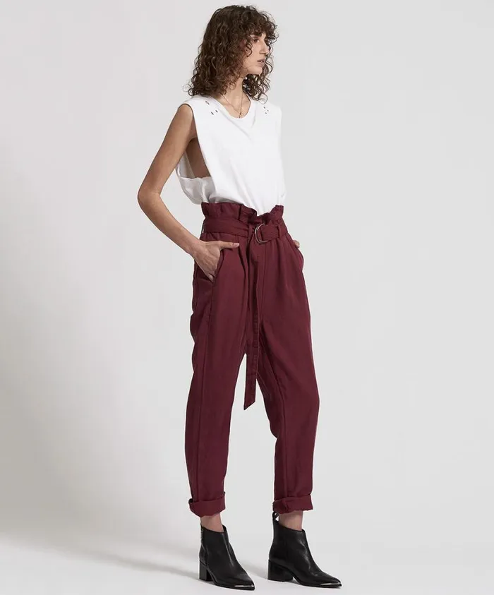 One Teaspoon Bottoms Women Oxblood Linen High Waist Soho Pants