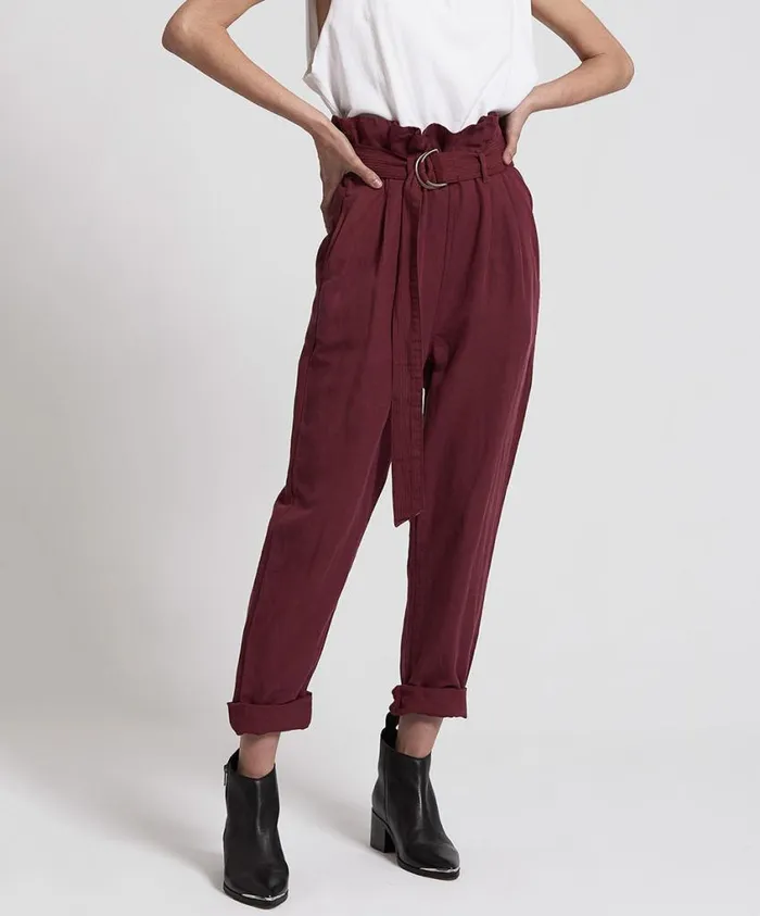 One Teaspoon Bottoms Women Oxblood Linen High Waist Soho Pants