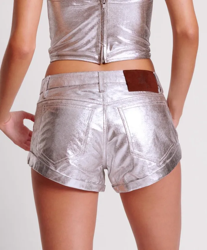 One Teaspoon Bottoms Women Silver Foil Leather Shorts 8211 Low Waist