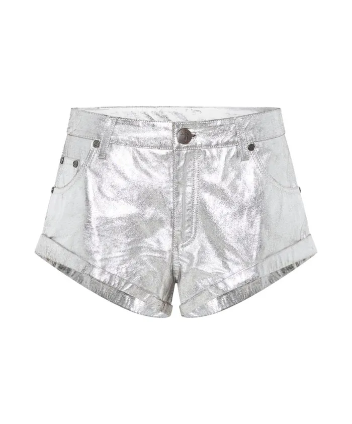 One Teaspoon Bottoms Women Silver Foil Leather Shorts 8211 Low Waist