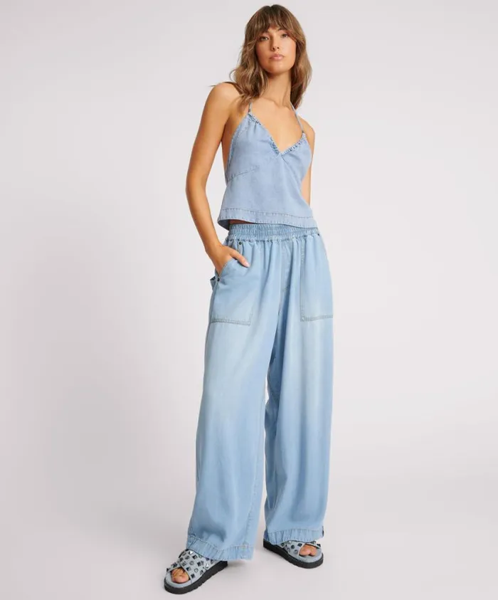 One Teaspoon Bottoms Women Soft Blue Tencel Parachute Pants