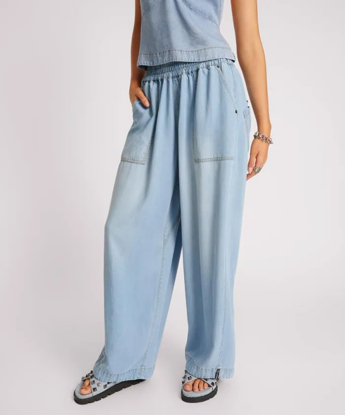 One Teaspoon Bottoms Women Soft Blue Tencel Parachute Pants