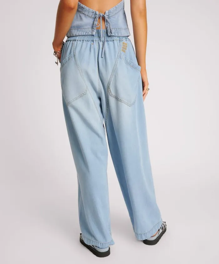One Teaspoon Bottoms Women Soft Blue Tencel Parachute Pants