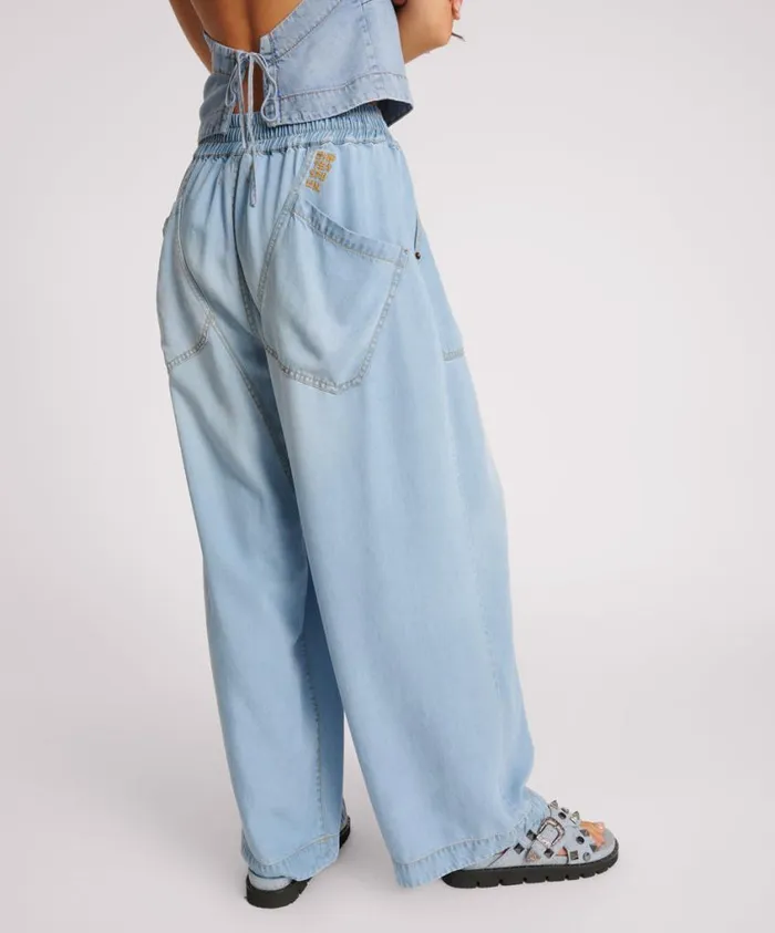 One Teaspoon Bottoms Women Soft Blue Tencel Parachute Pants