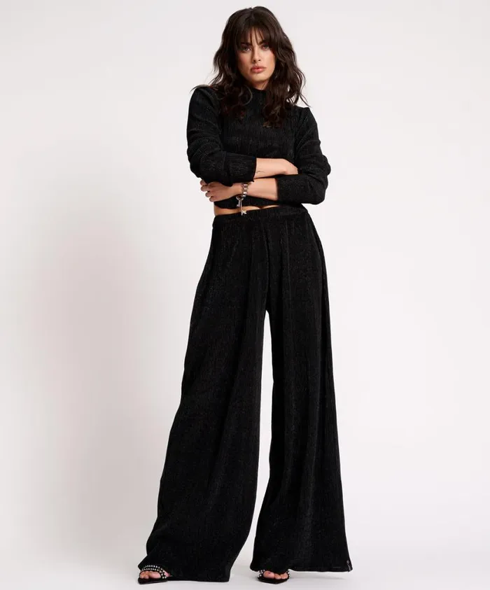 One Teaspoon Bottoms Women Start Me Up Black Wide Leg Pant