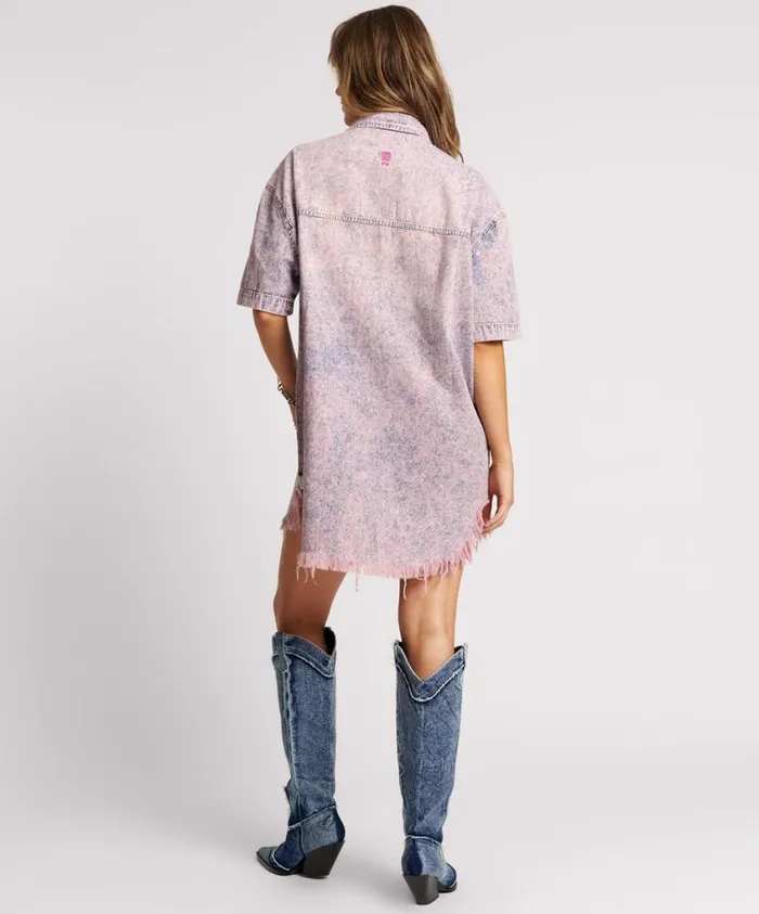 One Teaspoon Denim Dresses Women Candy Acid Paris Denim Shirt Dress