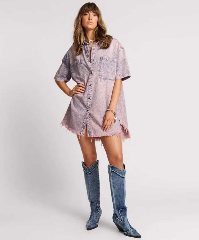 One Teaspoon Denim Dresses Women Candy Acid Paris Denim Shirt Dress