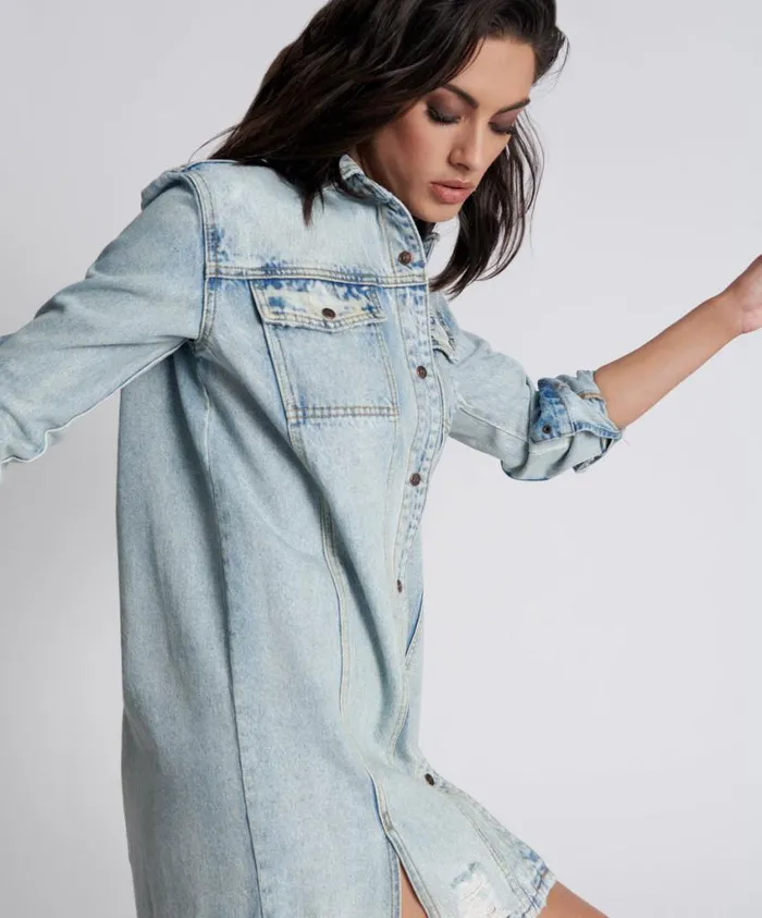 One Teaspoon Denim Dresses Women Kansas Blue Trucker Shirt Dress