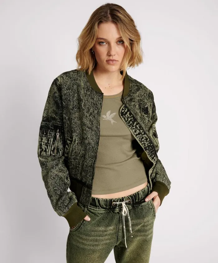One Teaspoon Denim Jackets Women Black Khaki Denim Bomber Jacket