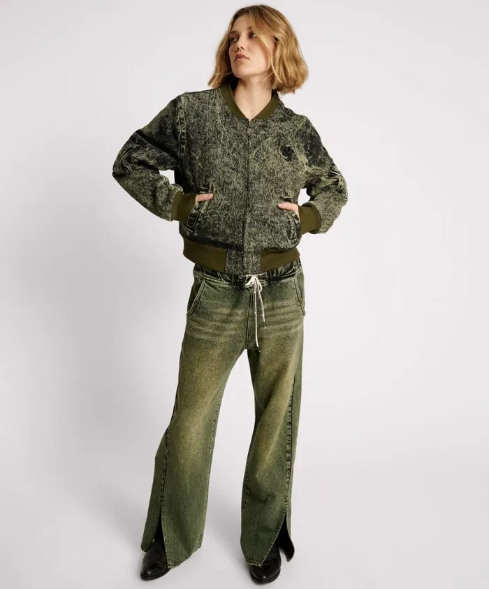 One Teaspoon Denim Jackets Women Black Khaki Denim Bomber Jacket