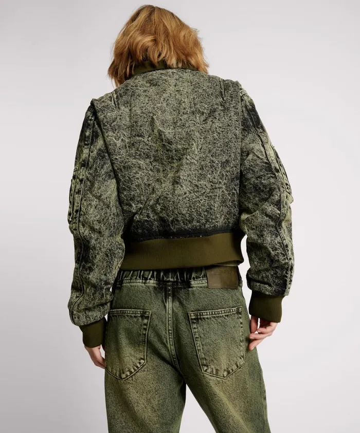One Teaspoon Denim Jackets Women Black Khaki Denim Bomber Jacket