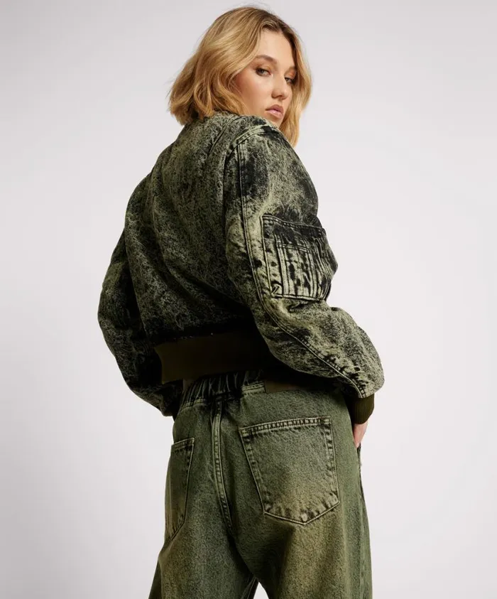 One Teaspoon Denim Jackets Women Black Khaki Denim Bomber Jacket