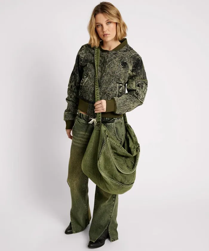 One Teaspoon Denim Jackets Women Black Khaki Denim Bomber Jacket