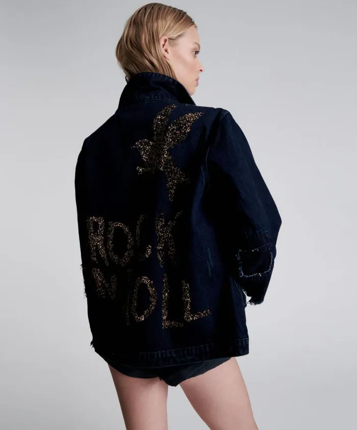 One Teaspoon Denim Jackets Women Crystal Rock N Roll Recycled Denim Jacket
