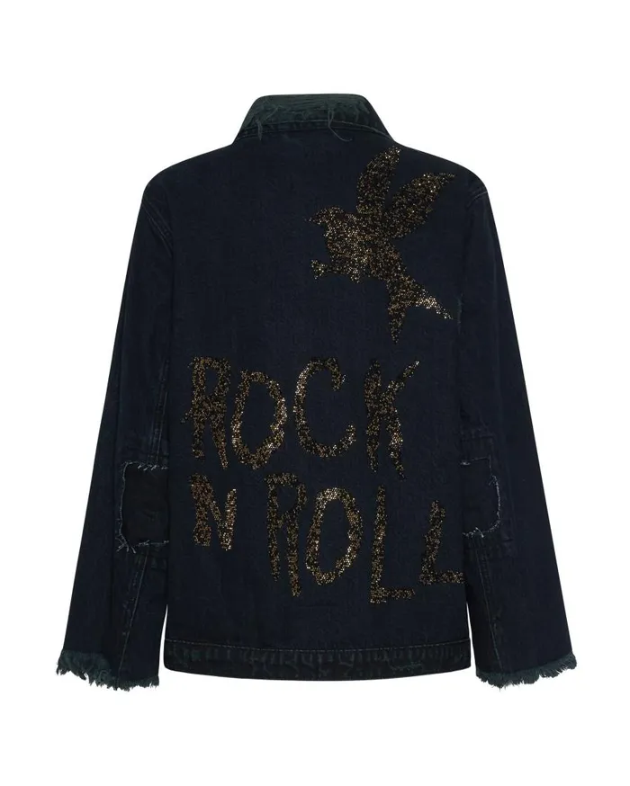 One Teaspoon Denim Jackets Women Crystal Rock N Roll Recycled Denim Jacket