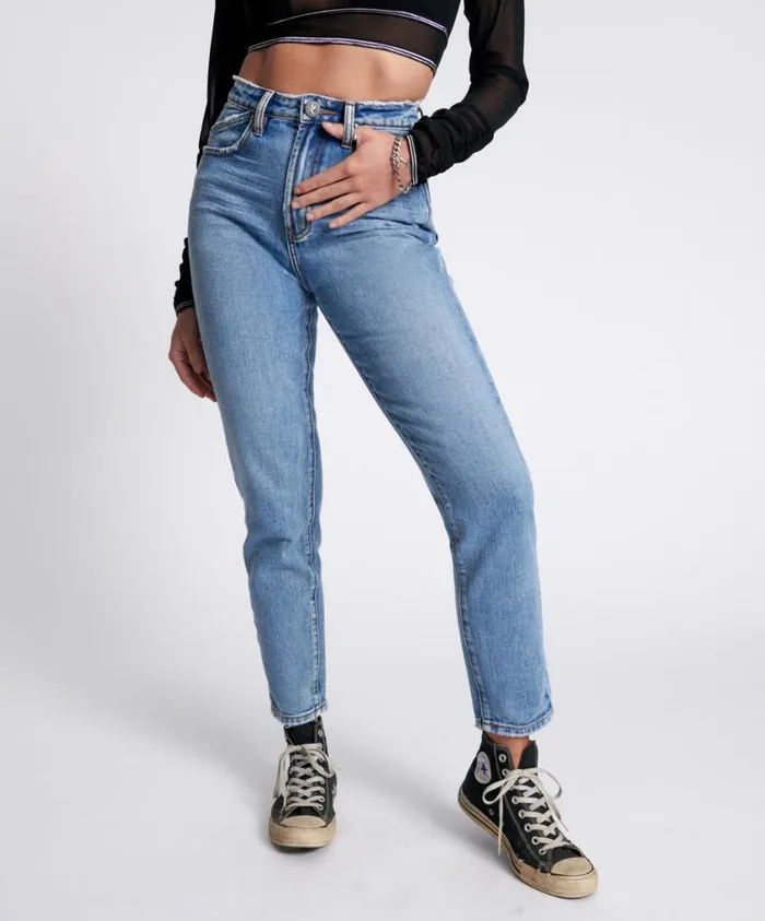 One Teaspoon Denim Jeans Women Berlin Blue Legend High Waist Mom Jeans
