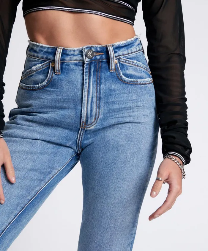 One Teaspoon Denim Jeans Women Berlin Blue Legend High Waist Mom Jeans