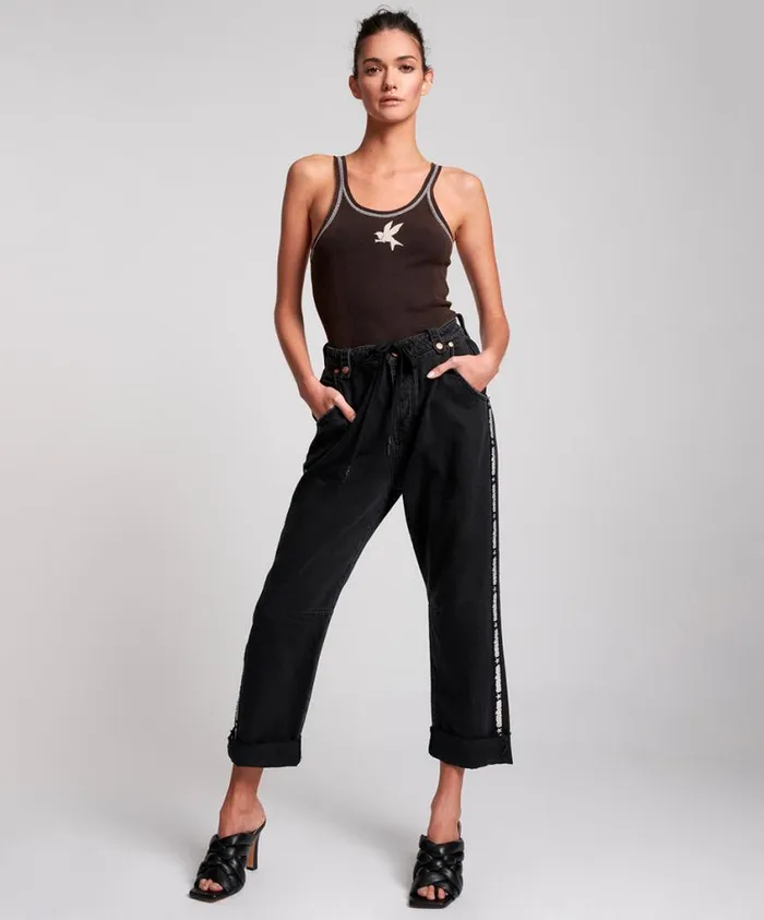 One Teaspoon Denim Jeans Women Black Safari Jeans High Waist Relaxed Jeans