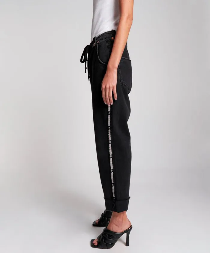 One Teaspoon Denim Jeans Women Black Safari Jeans High Waist Relaxed Jeans