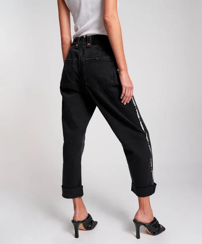 One Teaspoon Denim Jeans Women Black Safari Jeans High Waist Relaxed Jeans