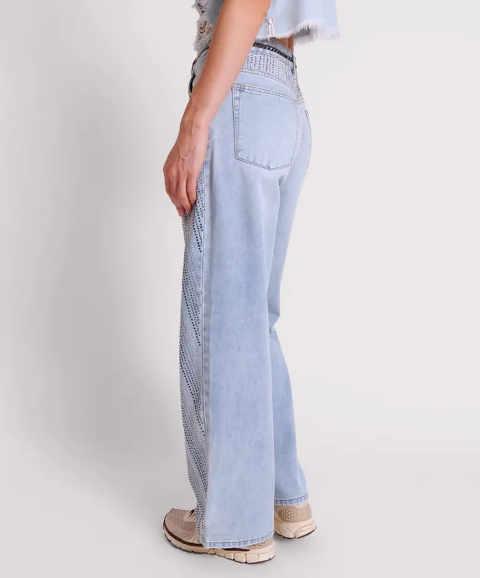 One Teaspoon Denim Jeans Women Blue Galaxy Jackson Mid Waist Wide Leg Jeans