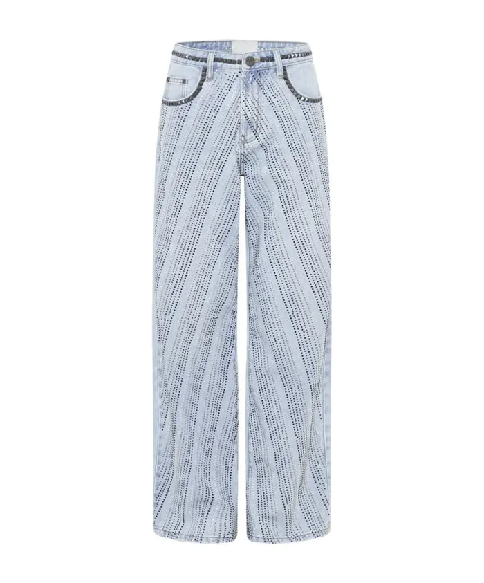 One Teaspoon Denim Jeans Women Blue Galaxy Jackson Mid Waist Wide Leg Jeans