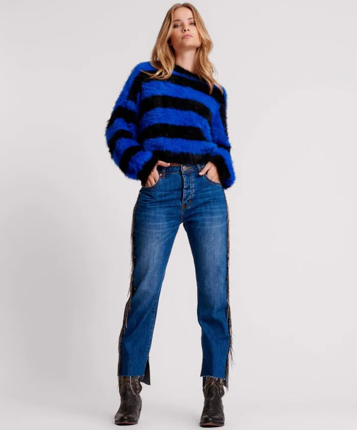 One Teaspoon Denim Jeans Women Bluemoon Jewelled Hooligans Mid Waist Relaxed Jeans