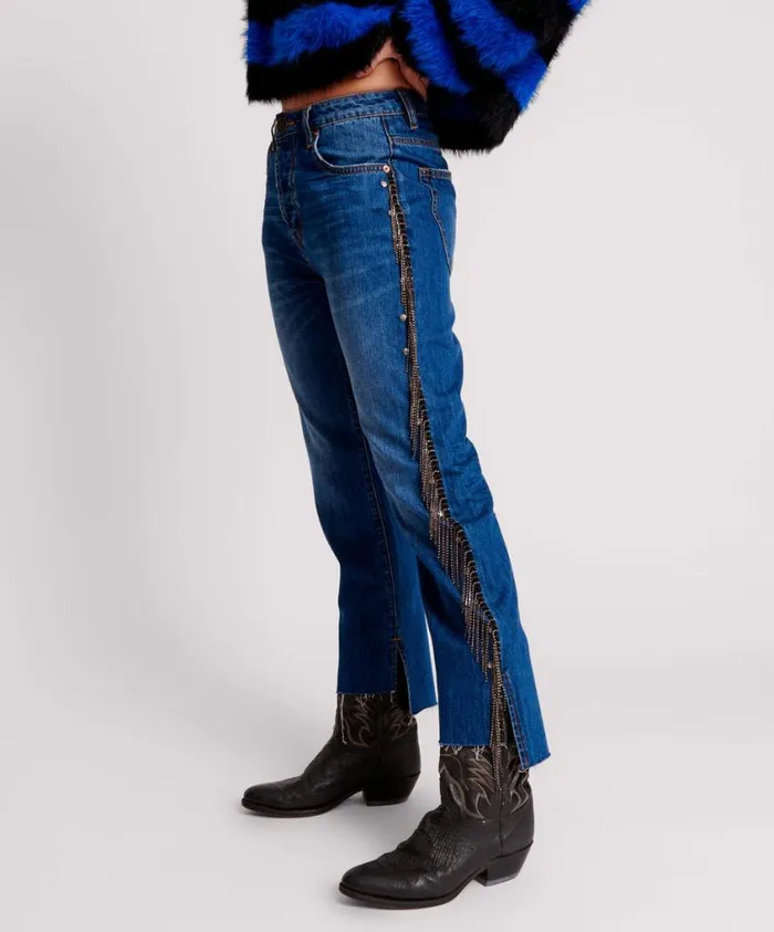 One Teaspoon Denim Jeans Women Bluemoon Jewelled Hooligans Mid Waist Relaxed Jeans