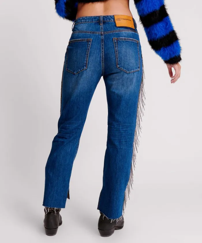 One Teaspoon Denim Jeans Women Bluemoon Jewelled Hooligans Mid Waist Relaxed Jeans