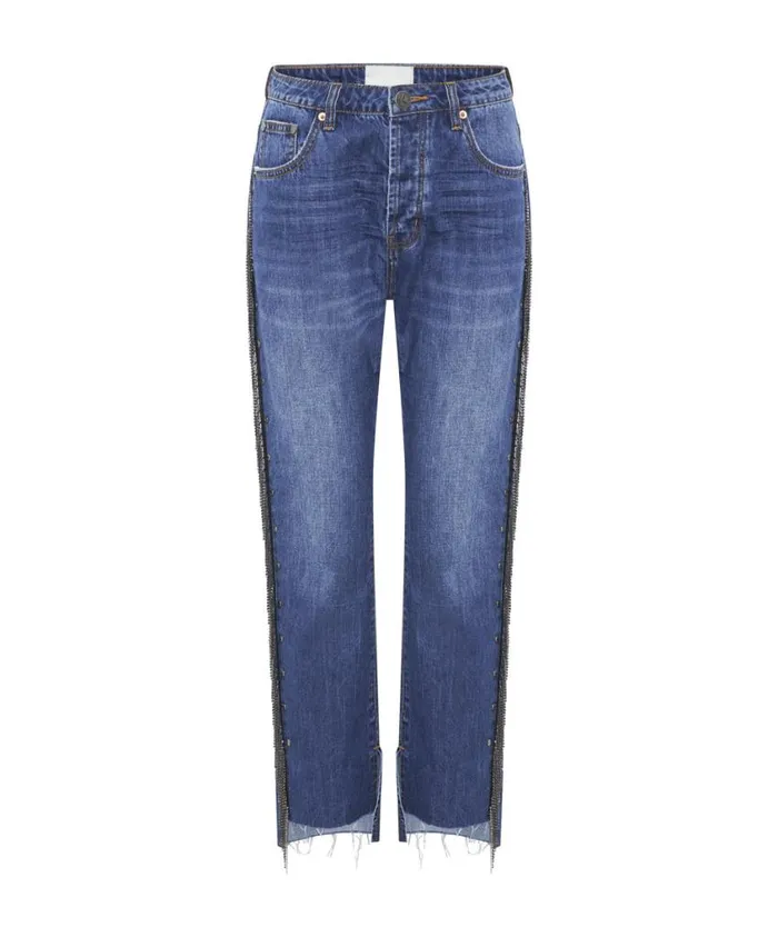 One Teaspoon Denim Jeans Women Bluemoon Jewelled Hooligans Mid Waist Relaxed Jeans