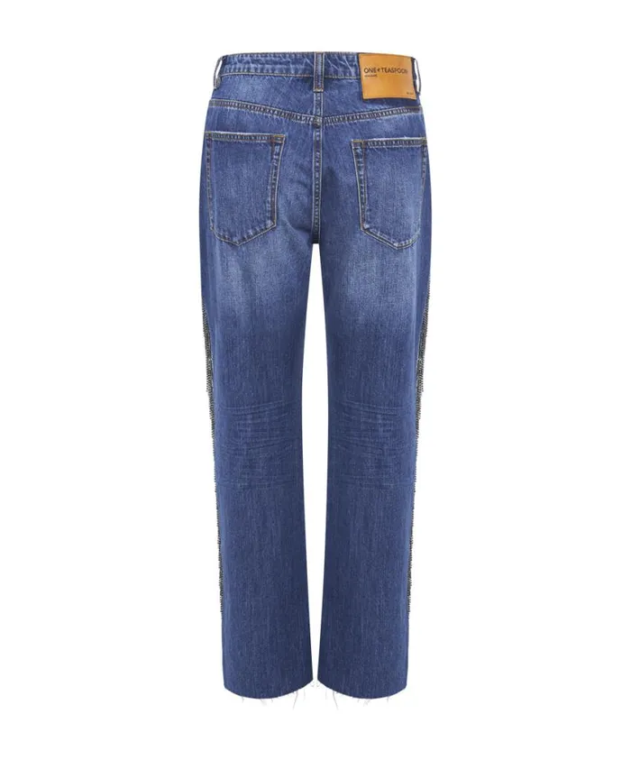 One Teaspoon Denim Jeans Women Bluemoon Jewelled Hooligans Mid Waist Relaxed Jeans